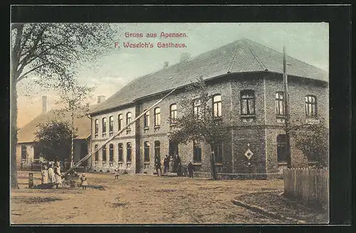 AK Apensen, F. Weselohs Gasthaus, Strassenpartie