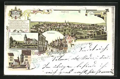 Lithographie Eisenberg /S. A., Gartenstrasse, Mohrbrunnen, Schloss mit Garten