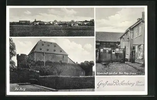 AK Rockenberg /Ober-Hessen, Gasthaus Lohrfink, Burg, Panorama