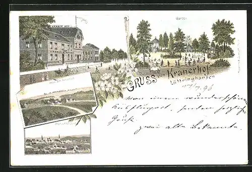 Lithographie Lüttringhausen, Gasthaus Kranerhof, Totalansicht von Remscheid