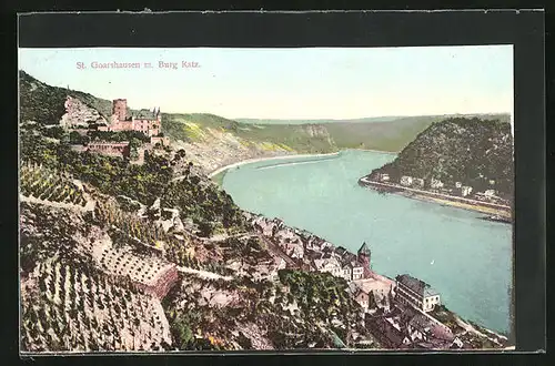 AK St. Goarshausen, Dorf mit Burg Katz