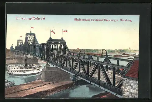 AK Duisburg-Ruhrort, Rheinbrücke zwischen Duisburg und Homberg