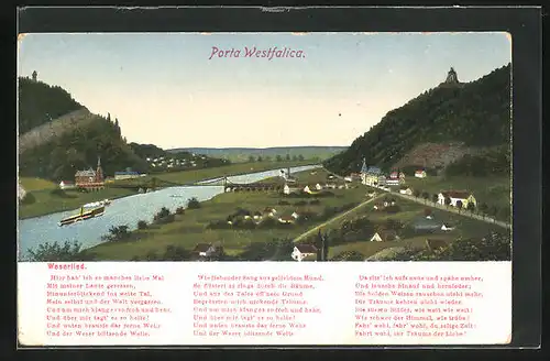 AK Porta Westfalica, Dampfer und Weserlied