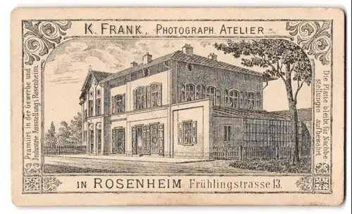 Fotografie K. Frank, Rosenheim, Ansicht Rosenheim, Geschäftshaus in der Frühlingstrasse 13, Rückseitig Damen-Portrait