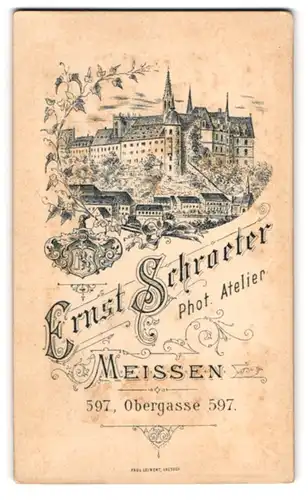 Fotografie Ernst Schroeter, Meissen, Ansicht Meissen, Stadtansicht mit Dom, Rückseitig Mädchen im schwarzen Kleid