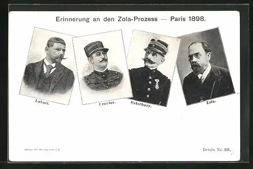 AK Erinnerung an den Zola-Prozess in paris 1898, Labori, Dreyfus, Esterhazy, Zola, Affäre Dreyfus