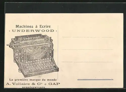 AK Reklame für Schreibmaschine von Underwood