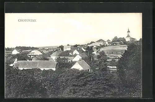 AK Chotoviny, Ortsansicht mit Kirche