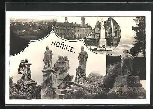 AK Horice, Denkmal von Smetana, Ortsansicht