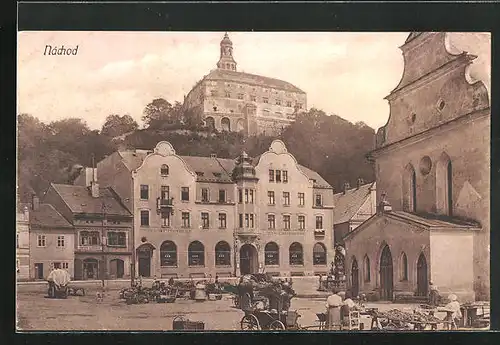 AK Nachod, Markt auf dem Platz, Námesti