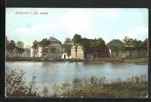 AK Halbstadt i. Bö., Schloss am Teich