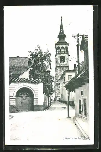 AK Gutenfeld, Strassenpartie mit Kirche