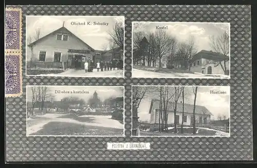 AK Branisov, Kostel, Obchod K. Sobotky, Hostinec
