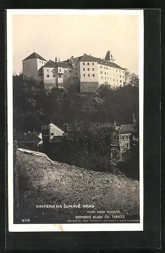 AK Vimperk na Sumave Hrad, Schloss von Stadt aus gesehen