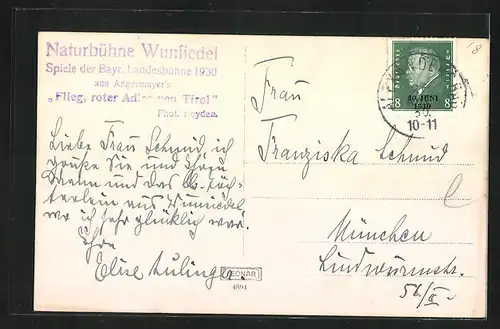 Foto-AK Wunsiedel, Naturbühne Wunsiedel, Spiele der Bayr. Landesbühne 1930 aus Angermayer`s Flieg, roter Adler von Tirol