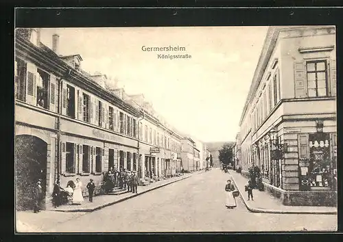 AK Germersheim, Königsstrasse mit Gasthaus und Geschäften