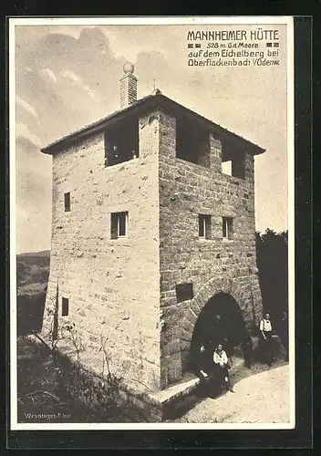 AK Oberflockenbach, Mannheimer Hütte auf dem Eichelberg, Aussichtsturm