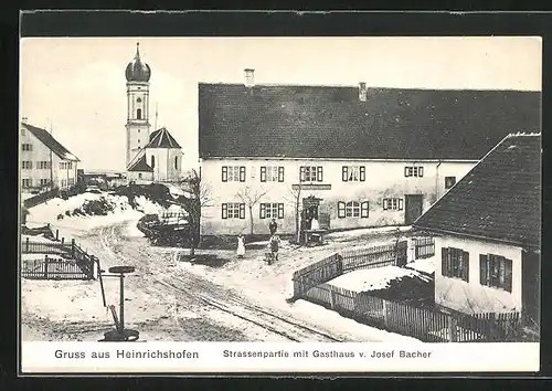 AK Heinrichshofen, Strassenpartie mit Gasthaus von Josef Bacher