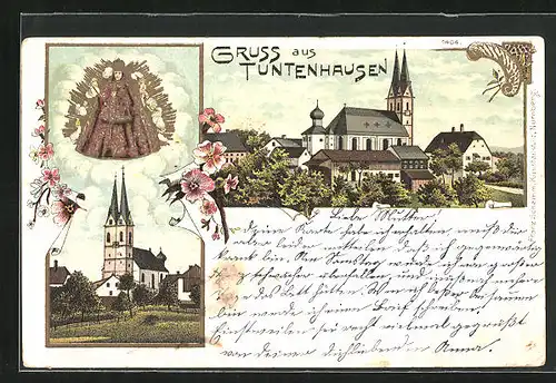Lithographie Tuntenhausen, Kirche im Ortsbild, Gnadenbild