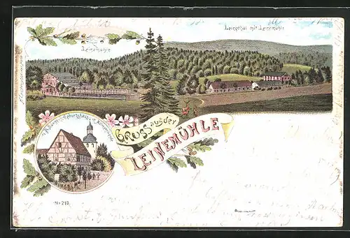 Lithographie Mansfeld, Leinemühle im Leinethal, G. A. Bürgers Geburtshaus in Molmerswende