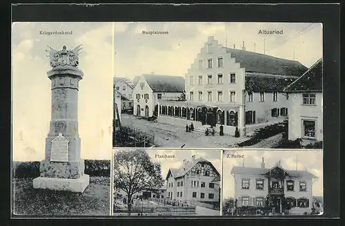 AK Altusried, Kriegerdenkmal, Hauptstrasse, Pfarrhaus