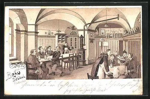 Lithographie Andechs, Gasthaus Bräu Stübel