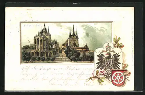 Passepartout-Lithographie Erfurt, Dom, Stadtwappen