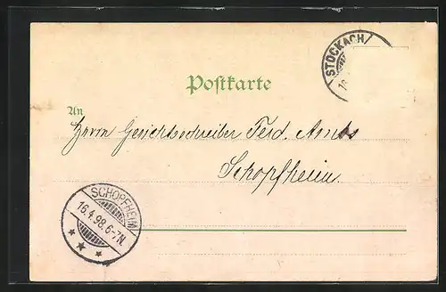 Lithographie Stockach, Kriegerdenkmal, Totalansicht, Nellenburg