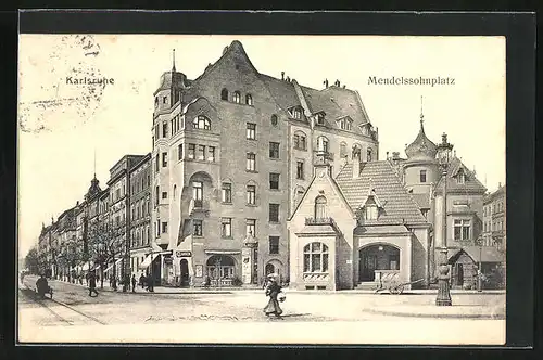 AK Karlsruhe, Strasseneck am Mendelssohnplatz