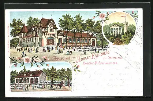 Lithographie Darmstadt, Restaurant zum Heiligen Kreuzberg, Kleines Restaurant mit Terrasse