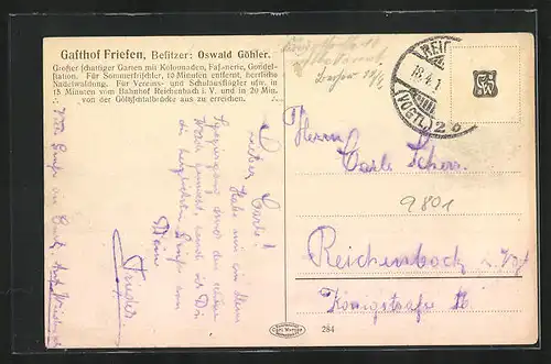 AK Friesen bei Reichenbach, Gasthof Friesen, Totalansicht