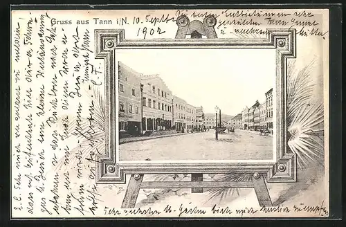 AK Tann /Ndb., Hauptstrasse mit Brunnen