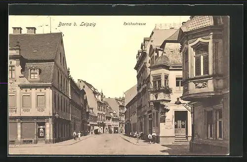 AK Borna b. Leipzig, Blick in die Reichsstrasse