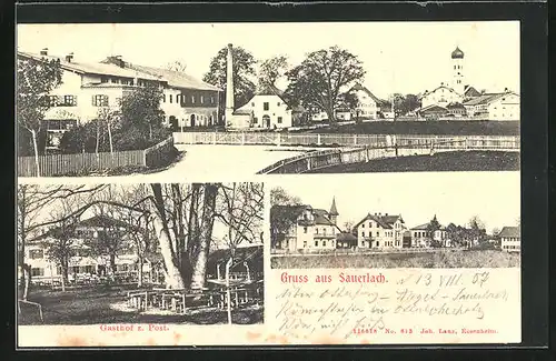 AK Sauerlach, Gasthof zur Post, Strassenpartie im Ort