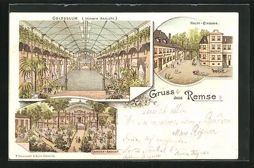 Lithographie Remse, Restaurant Colosseum, Gasthof Remse