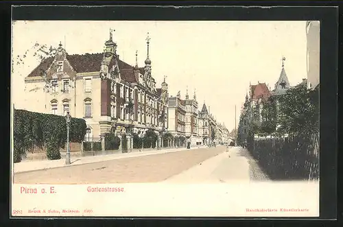 AK Pirna a. E., Gartenstrasse mit Bürgerhäusern