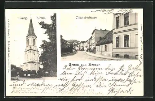 AK Zossen, Chausseestrasse, Evang. Kirche