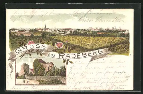 Lithographie Radeberg, Schloss (später Amtsgericht), Totalansicht
