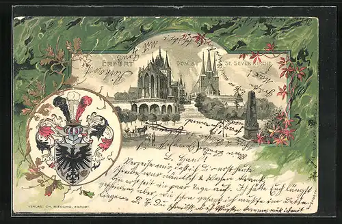 Passepartout-Lithographie Erfurt, Dom & St. Severikirche, Wappen