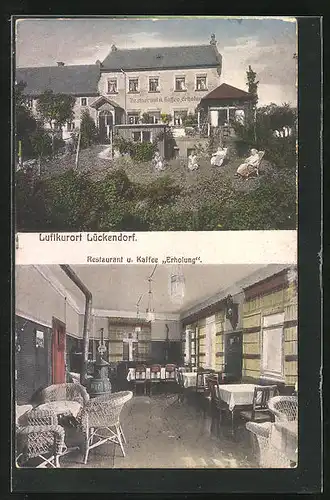 AK Lückendorf, Cafe-Restaurant Erholung, Innenansicht, Garten