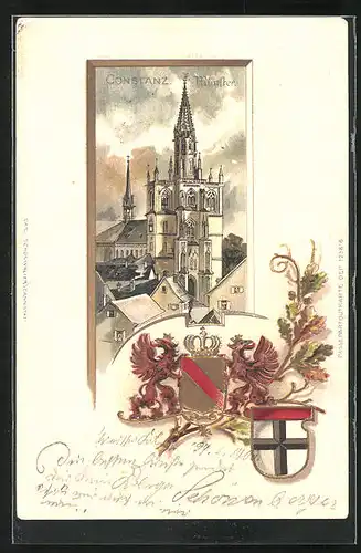 Passepartout-Lithographie Constanz, Münster im Stadtbild, Wappen