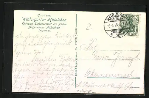 AK Hainichen i. Sa., Café Wintergarten