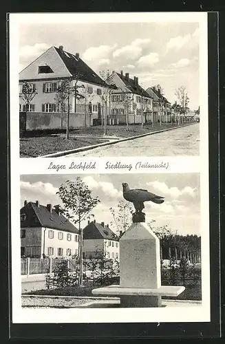 AK Lager Lechfeld, Siedlung, Teilansicht, Denkmal