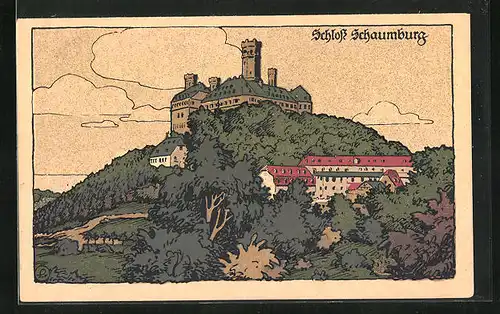 Steindruck-AK Balduinstein, Schloss Schaumburg