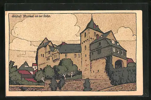 Steindruck-AK Runkel, Schloss Runkel an der Lahn