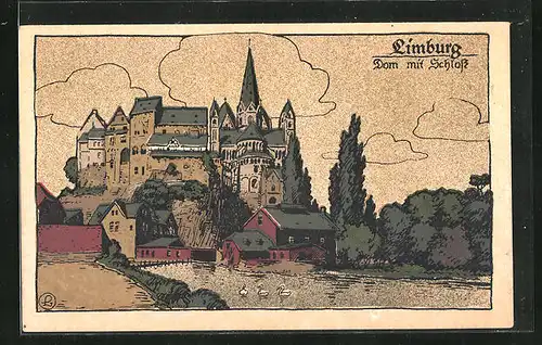 Steindruck-AK Limburg, Dom mit Schloss