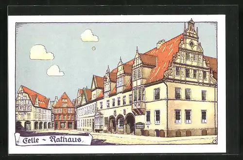 Steindruck-AK Celle, Darstellung vom Rathaus