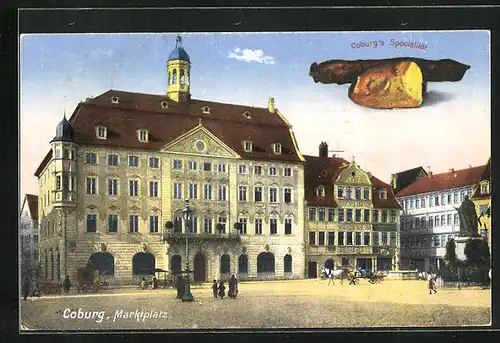 AK Coburg, Marktplatz, Spezialität Rostbratwurst