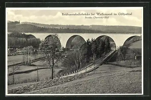 AK Weissensand im Göltzschtal, Reichsautobahnbrücke, Strecke Chemnitz-Hof