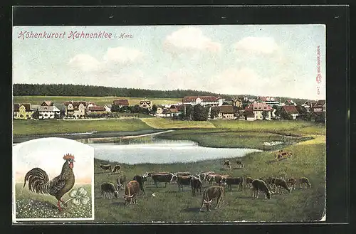 Künstler-AK Hahnenklee i. Harz, Weidende Kühe am Teich